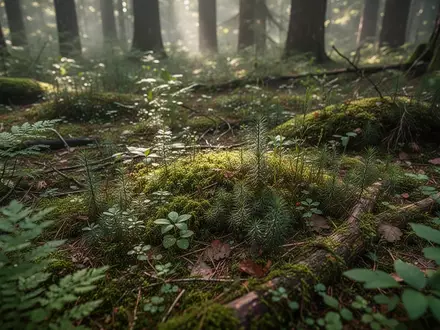 Natürlicher Waldboden mit Moos und Pflanzen als Symbol für biologische Regeneration und Ruhe. - Foto: über boerse-global.de