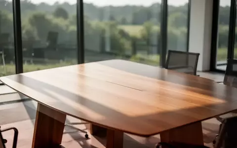 Ein leerer, moderner Konferenztisch in einem hellen, minimalistischen Büro mit Blick in eine grüne Landschaft. - Foto: über boerse-global.de