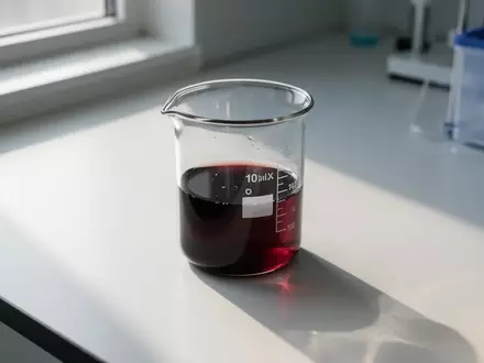Ein Glasgefäß mit einer dunklen Flüssigkeit auf einem sterilen Labortisch bei natürlichem Lichteinfall. - Foto: über boerse-global.de