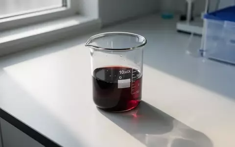 Ein Glasgefäß mit einer dunklen Flüssigkeit auf einem sterilen Labortisch bei natürlichem Lichteinfall. - Foto: über boerse-global.de