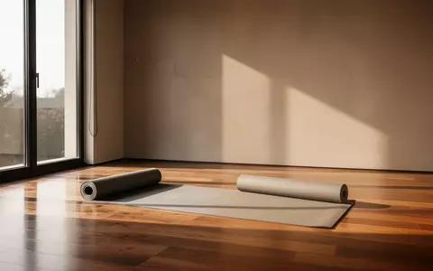 Ein minimalistischer, lichtdurchfluteter Therapieraum mit einer leeren Yogamatte auf einem Holzboden. - Foto: über boerse-global.de