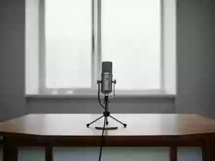 Ein professionelles Studiomikrofon auf einem Holztisch in einem hellen, minimalistischen Forschungsraum. - Foto: über boerse-global.de