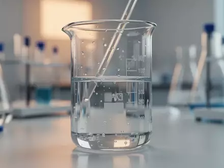 Ein Glasbecher mit einer klaren Flüssigkeit in einer sterilen Laborumgebung, der wissenschaftliche Forschung symbolisiert. - Foto: über boerse-global.de