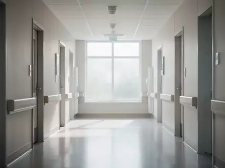 Ein heller, minimalistisch gestalteter Krankenhausflur mit natürlichem Tageslichteinfall. - Foto: über boerse-global.de