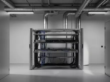 Ein minimalistischer, moderner Serverraum mit geordneter Verkabelung und industrieller Beleuchtung. - Foto: über boerse-global.de