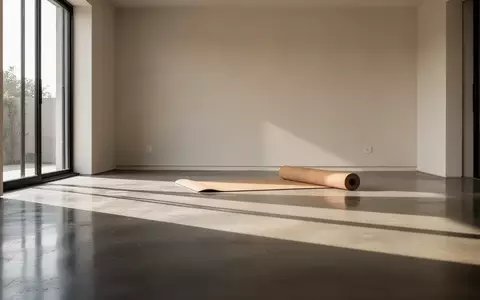 Ein minimalistischer, lichtdurchfluteter Raum für Heimtraining mit poliertem Betonboden und einer ausgerollten Yogamatte. - Foto: über boerse-global.de