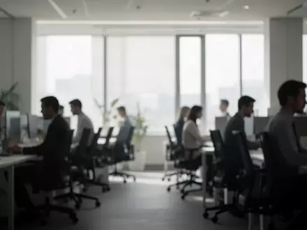 Moderne Büroumgebung mit verschwommenen Silhouetten von Fachkräften bei der Arbeit. - Foto: über boerse-global.de