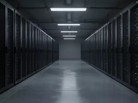 Leere Serverraum-Gänge mit dunklen Server-Racks in einer sterilen, industriellen Umgebung. - Foto: über boerse-global.de