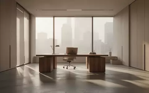 Ein minimalistisches, helles Büro mit einem Holztisch in einer ruhigen, professionellen Umgebung. - Foto: über boerse-global.de