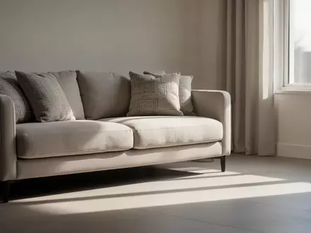 Ein ruhiges, minimalistisch eingerichtetes Wohnzimmer mit einem Sofa bei natürlichem Lichteinfall. - Foto: über boerse-global.de