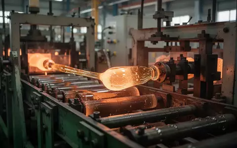 Nahaufnahme einer modernen Glasfertigungsanlage in einer Fabrik mit geschmolzenem Glas auf einem Fließband. - Foto: über boerse-global.de