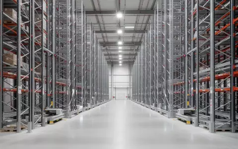 Modernes Hochregallager mit automatisierten Regalsystemen und kompakter Lagerstruktur in einer Industriehalle. - Foto: über boerse-global.de