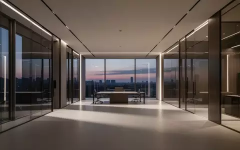 Ein modernes, minimalistisch gestaltetes Bürogebäude in der Abenddämmerung mit klaren Linien und indirekter Beleuchtung. - Foto: über boerse-global.de