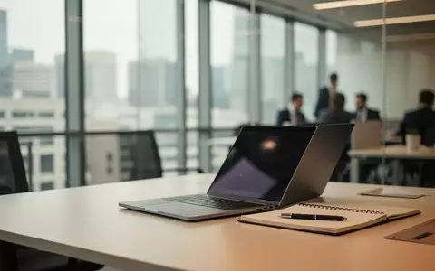 Ein moderner, heller Büroarbeitsplatz mit einem Laptop und Notizbuch in einer professionellen Arbeitsumgebung. - Foto: über boerse-global.de