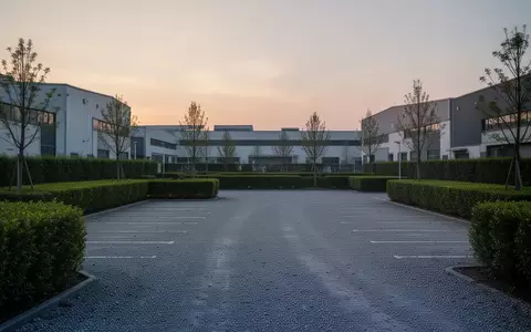 Ein leerer, ruhiger Parkplatz in einem Gewerbegebiet in der Abenddämmerung. - Foto: über boerse-global.de