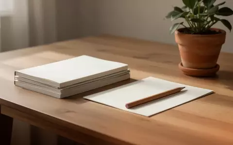 Ein minimalistischer Holztisch mit Notizheften und einem Bleistift in natürlichem Tageslicht. - Foto: über boerse-global.de