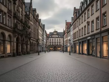 Eine leere Fußgängerzone in einer deutschen Innenstadt bei bewölktem Wetter. - Foto: über boerse-global.de