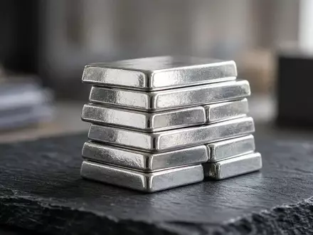 Glänzende Silberbarren auf einer dunklen Schieferplatte in einem professionellen Umfeld. - Foto: über boerse-global.de