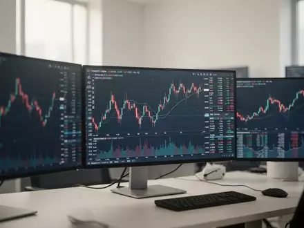 Moderne Finanz-Arbeitsumgebung mit verschwommenen Börsenkurven auf Monitoren. - Foto: über boerse-global.de