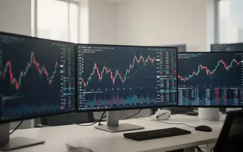 Moderne Finanz-Arbeitsumgebung mit verschwommenen Börsenkurven auf Monitoren. - Foto: über boerse-global.de