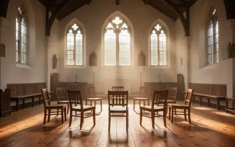 Ein lichtdurchfluteter, leerer Kirchenraum mit Holzboden und Stuhlkreis in einer ländlichen Pfarrkirche. - Foto: über boerse-global.de