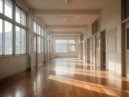 Ein heller, leerer Schulflur mit einfallendem Sonnenlicht und minimalistischer Architektur. - Foto: über boerse-global.de