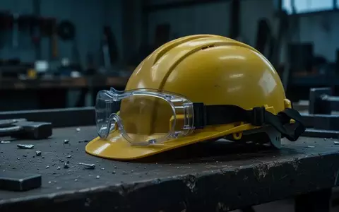 Symbolbild: Schutzhelm und Schutzbrille auf einer Werkbank - Foto: über boerse-global.de