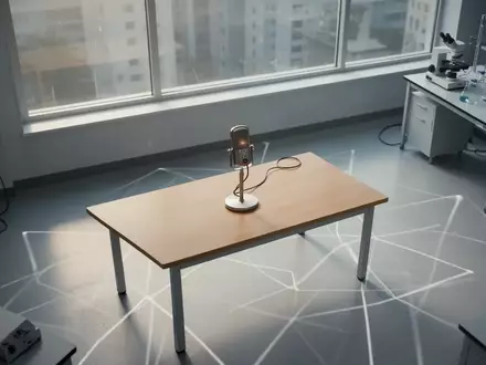 Ein minimalistisches, helles Labor mit einem einzelnen analogen Mikrofon auf einem Holztisch in einer ruhigen, professionellen Umgebung. - Foto: über boerse-global.de