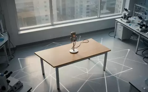 Ein minimalistisches, helles Labor mit einem einzelnen analogen Mikrofon auf einem Holztisch in einer ruhigen, professionellen Umgebung. - Foto: über boerse-global.de