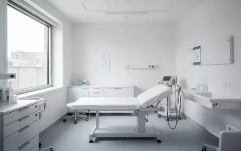 Ein minimalistischer, heller Untersuchungsraum in einer Arztpraxis mit neutralem Mobiliar und natürlichem Lichteinfall. - Foto: über boerse-global.de