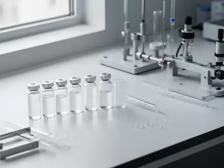 Ein steriler Laborarbeitsplatz mit medizinischen Glasfläschchen und Präzisionsgeräten bei natürlichem Licht. - Foto: über boerse-global.de