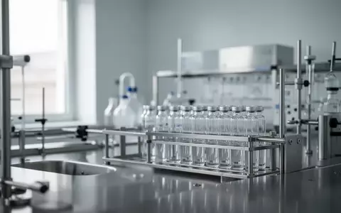 Ein steriler, moderner Laborraum mit Edelstahleinrichtungen und Glasfläschchen in einer unscharfen Hintergrundansicht. - Foto: über boerse-global.de