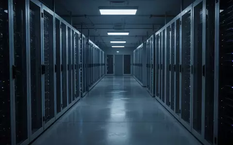 Ein leerer, modern beleuchteter Serverraum mit metallischen Schränken in einer kühlen, industriellen Umgebung. - Foto: über boerse-global.de