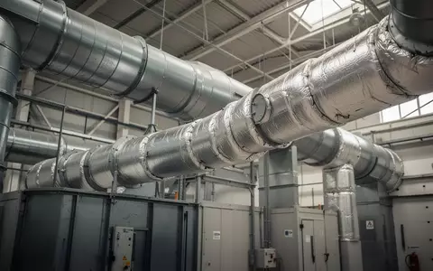 Große industrielle Abluftrohre und Lüftungssysteme in einer Fabrikhalle zur Verdeutlichung von Prozessen in Trocknungsanlagen. - Foto: über boerse-global.de