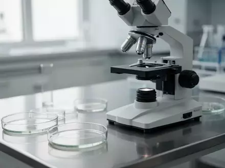Ein steriler Laborarbeitsplatz mit einem Mikroskop und gläsernen Petrischalen in einem klinischen Forschungsumfeld. - Foto: über boerse-global.de