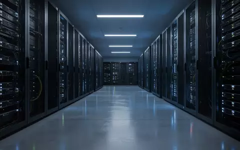 Ein moderner, minimalistischer Serverraum mit blauer Beleuchtung und polierten Betonböden in einer sachlichen Umgebung. - Foto: über boerse-global.de