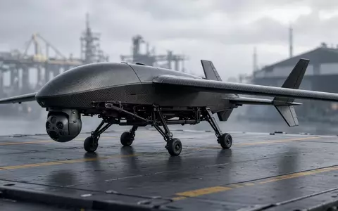Eine taktische Militärdrohne auf einer Metallplattform auf einem Flugfeld. - Foto: über boerse-global.de