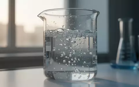 Nahaufnahme von sprudelndem Wasser in einem Laborglas vor einem unscharfen, hellen Hintergrund. - Foto: über boerse-global.de