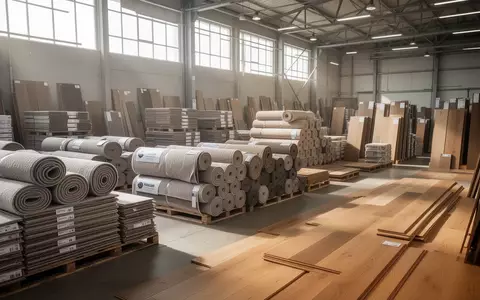 Modernes Lagerhaus mit Bodenbelägen und Teppichrollen in einer professionellen Industrieumgebung. - Foto: über boerse-global.de