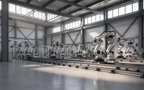Eine moderne Industriehalle mit automatisierten Fertigungsanlagen und hohen Decken in einer hellen, minimalistischen Umgebung. - Foto: über boerse-global.de