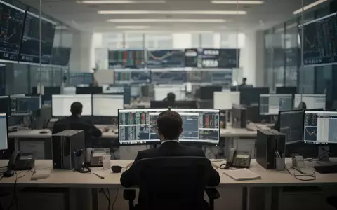 Ein einsamer Händler an einem modernen Schreibtisch vor unscharfen Monitoren in einer Finanzumgebung. - Foto: über boerse-global.de