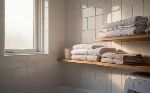 Minimalistisch eingerichteter Hauswirtschaftsraum mit weichen Textilien und natürlichem Lichteinfall. - Foto: über boerse-global.de
