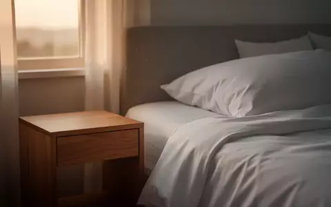 Ein minimalistisches, ruhiges Schlafzimmer im morgendlichen Licht mit Fokus auf Textilien und einer friedlichen Atmosphäre. - Foto: über boerse-global.de