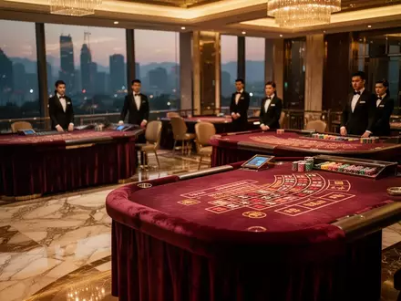 Leerer Spieltisch in einem luxuriösen Casino mit gedimmter Beleuchtung. - Foto: über boerse-global.de
