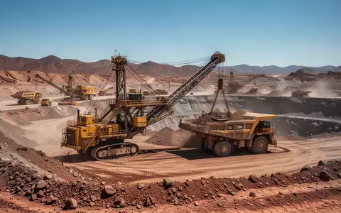 Moderne Goldmine mit schwerem Gerät in einer weitläufigen Wüstenlandschaft bei klarem Himmel. - Foto: über boerse-global.de