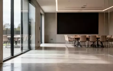 Ein minimalistischer Konferenzraum mit natürlichem Lichteinfall auf einem polierten Betonboden. - Foto: über boerse-global.de