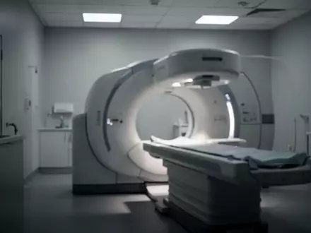 Ein steriler, modern gestalteter medizinischer Untersuchungsraum mit einem unscharfen Bildgebungsgerät. - Foto: über boerse-global.de
