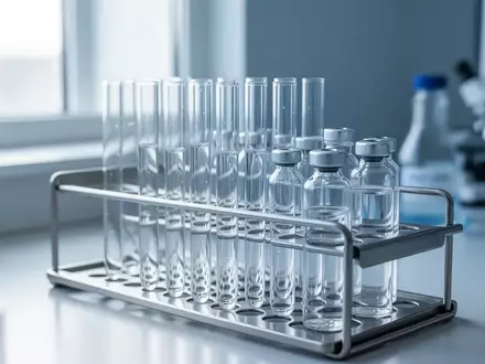 Sterile Laborausrüstung mit Glasphiolen und Teströhrchen in einer klinischen Forschungsumgebung. - Foto: über boerse-global.de