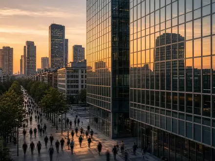 Moderne Bürogebäude im Frankfurter Bankenviertel während der goldenen Stunde. - Foto: über boerse-global.de