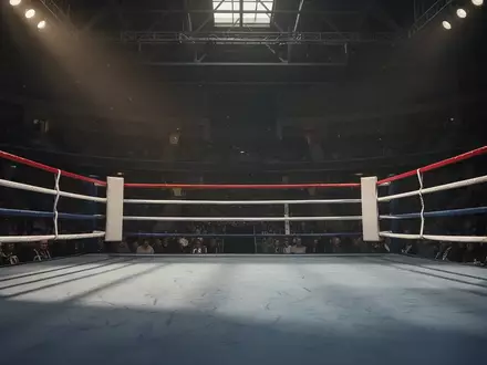 Ein leerer Boxring in einer abgedunkelten Arena mit natürlichem Lichteinfall auf den Boden. - Foto: über boerse-global.de
